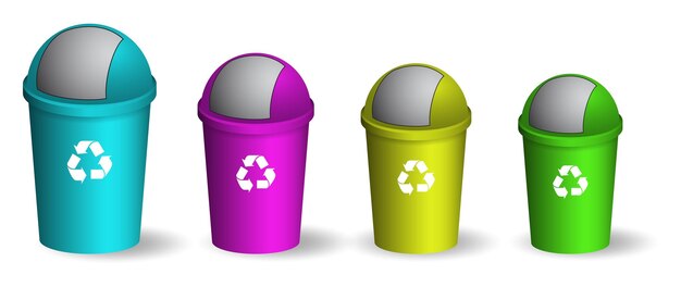 Conjunto de vector de eps aislado de cubo de basura colorido realista