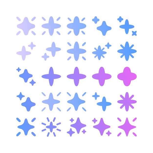 Conjunto de vector de estrella brillante degradado rosa resplandor brillo mágico