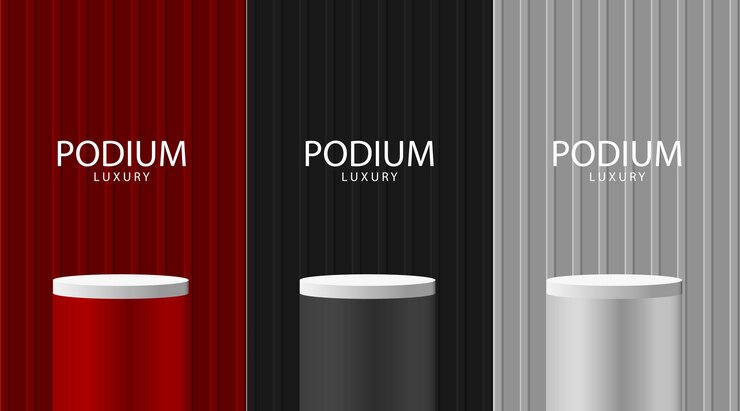 Vector conjunto de vector de estudio de diseño de colección de podio de soporte de cilindro 3d realista rojo negro gris y blanco