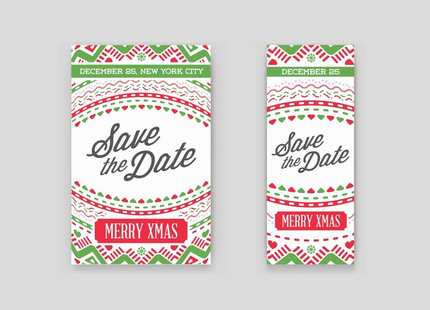 Conjunto de Vector Feliz Año Nuevo o Feliz Navidad tema Guardar la fecha Invitación a la fiesta