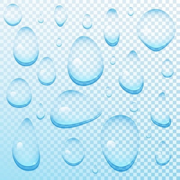 Vector conjunto de vector de gotas de agua transparente azul