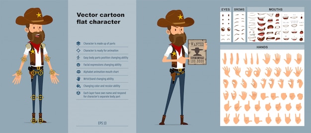 Conjunto de vector grande de personaje de vaquero o sheriff de dibujos animados