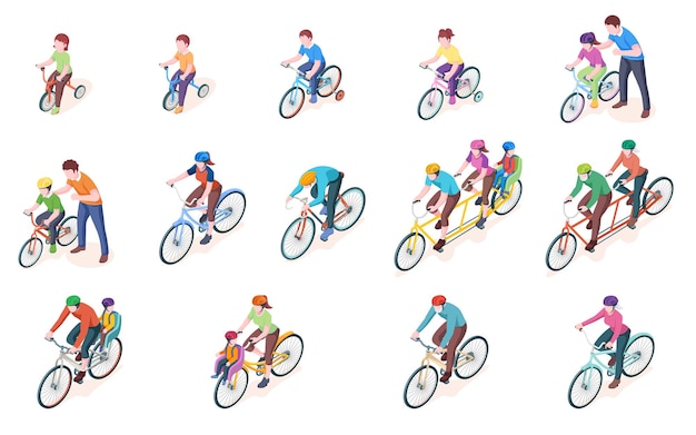Conjunto de vector hombre y mujer en bicicleta bicicleta