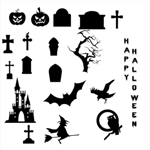 Conjunto, vector, icono, halloween, ilust