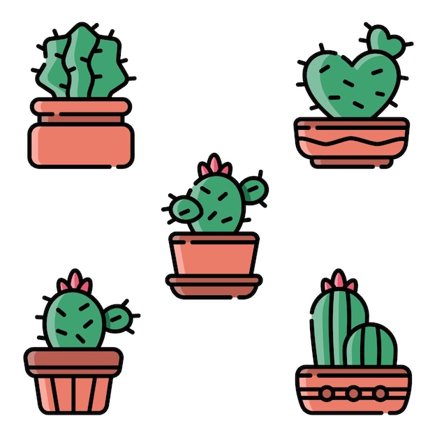 Conjunto de vector de ilustración de arte de línea de cactus