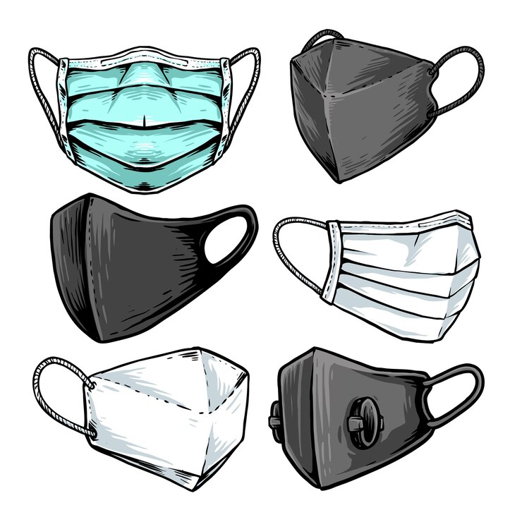 Conjunto de vector de ilustración de dibujado a mano de mascarilla