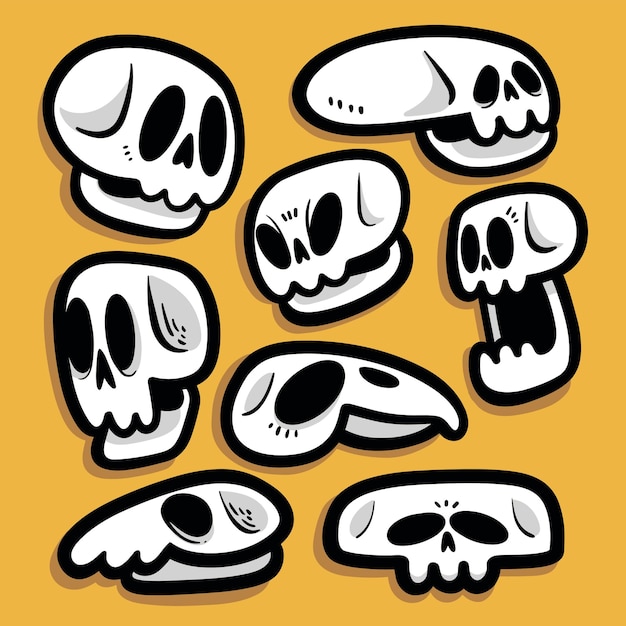 Conjunto de vector de ilustración de paquete de pegatinas de calavera