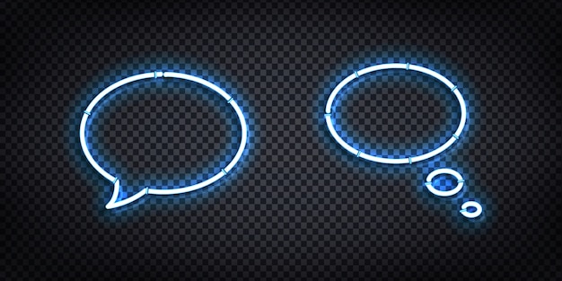 Conjunto de vector de letrero de neón aislado realista del logotipo de Speech Bubble para diseño de plantilla y maqueta.