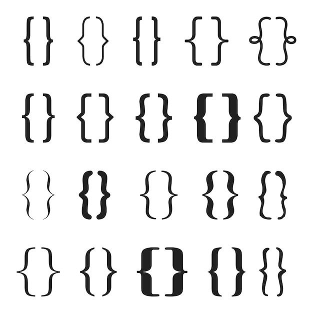 conjunto, de, vector, llaves, o, rizado, corchetes, icono