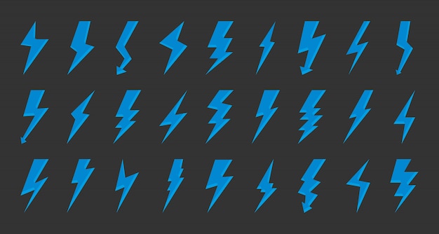 Conjunto de vector de logotipo flash de icono de rayo azul