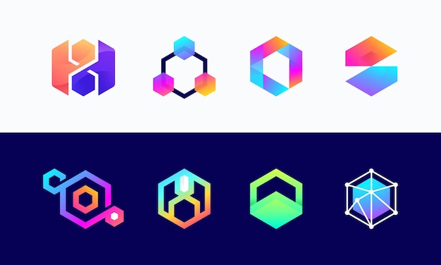 Vector conjunto de vector de logotipo hexagonal moderno logotipo de cubo logotipo de tecnología concepto de diseño de logotipo geométrico creativo