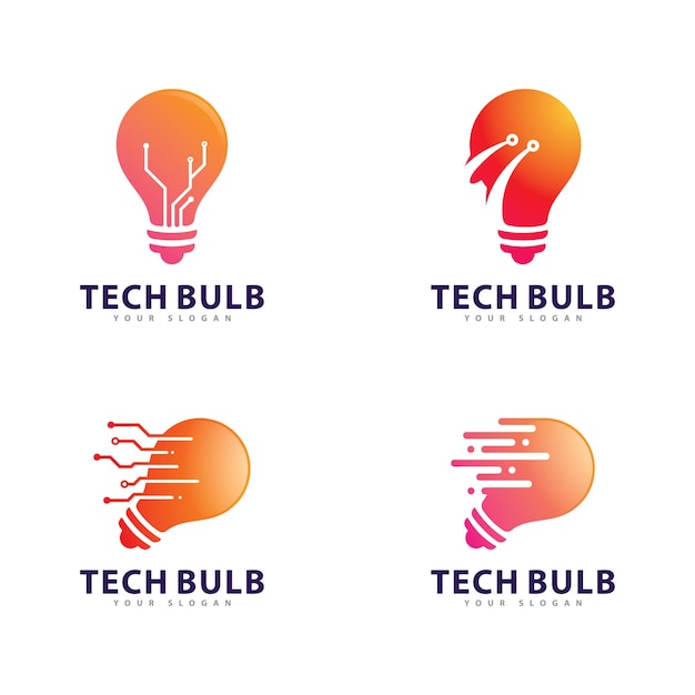 Conjunto de vector de logotipo Tech Bulb Concepto de diseño de logotipo de tecnología creativa