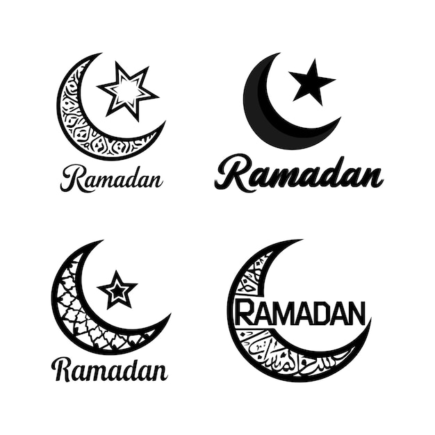 Conjunto de vector de luna creciente de Ramadán en fondo blanco