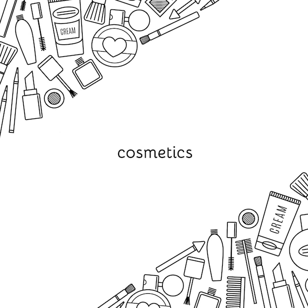 Conjunto de vector de maquillaje y cosméticos de banner. fondo de moda