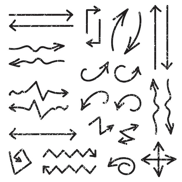Conjunto de vector negro de 26 flechas dibujadas a mano
