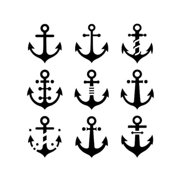 Conjunto de vector negro Ilustración de icono de ancla aislado en fondo blanco
