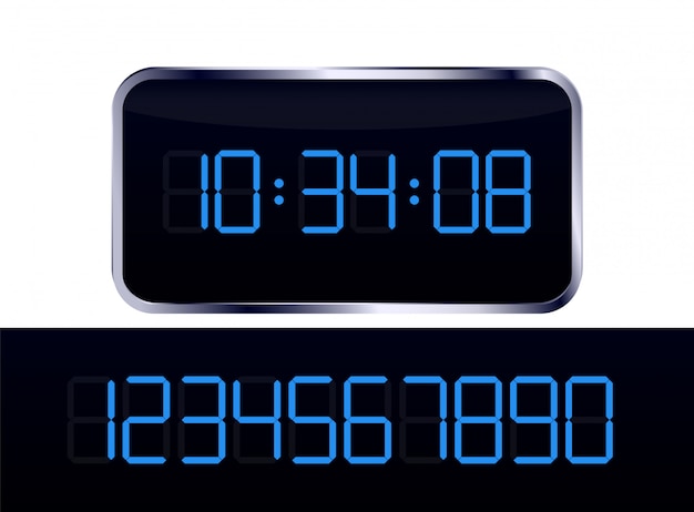 Vector conjunto de vector y número de reloj digital azul