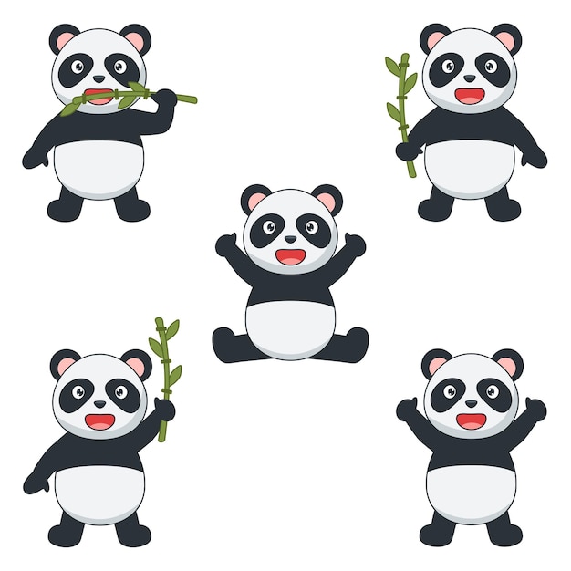 conjunto de vector panda con bambú