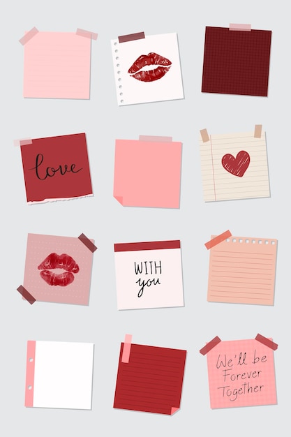 Conjunto de vector de papel de carta de amor