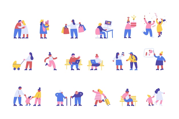 Conjunto de vector de paquete de personas de vector de multitud de personas diminutas