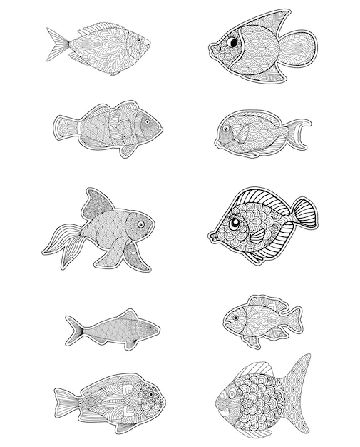 conjunto de vector de pescado de dibujo a mano