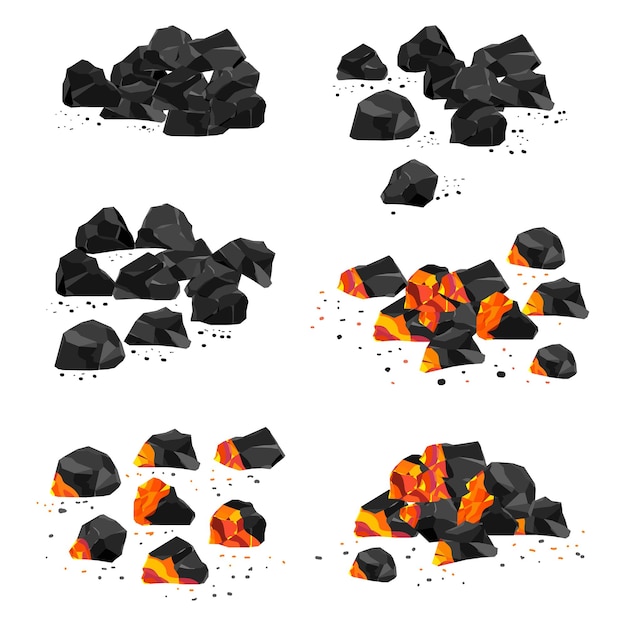 Vector conjunto de vector de pila de carbón y carbón