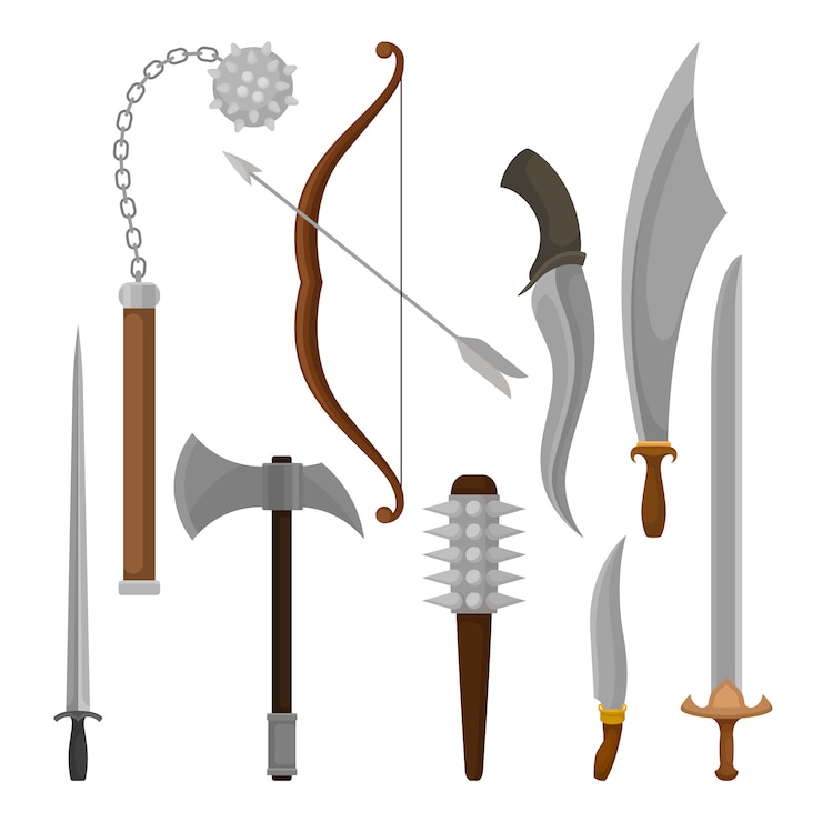 Vector conjunto de vector plano de arma medieval.