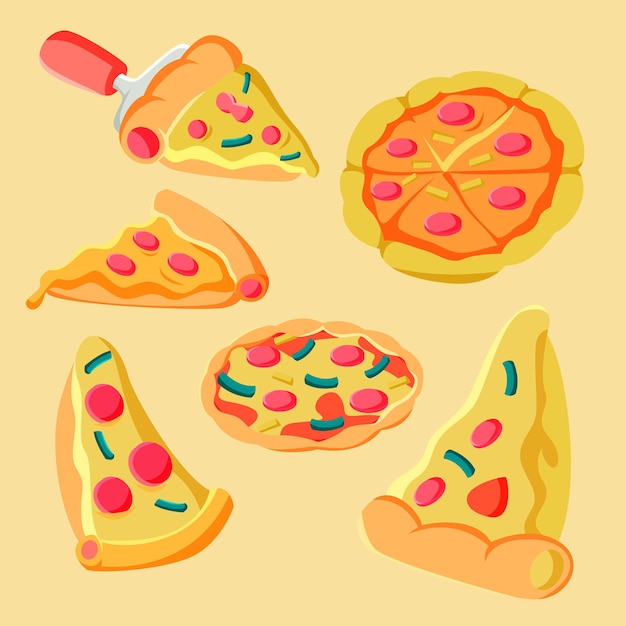 Un conjunto de vector plano de pizza