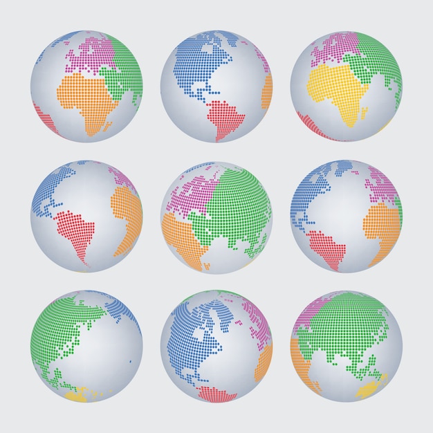 Conjunto de vector de punto medio tono del mapa mundial