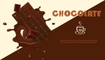 Vector conjunto de vector realista barra de chocolate en ráfagas banner de chocolate con remolinos y gotas