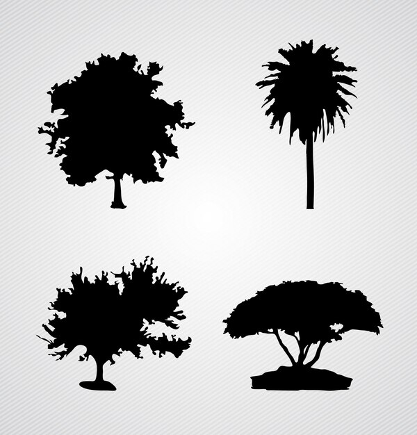 Conjunto de vector de silueta de árbol Vector editable