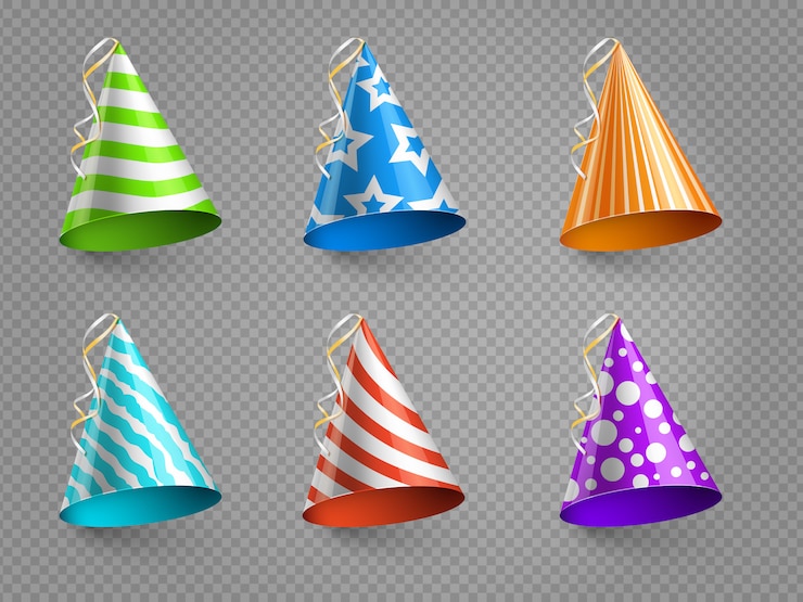 Vector conjunto de vector de sombreros de fiesta realista aislado en transparente