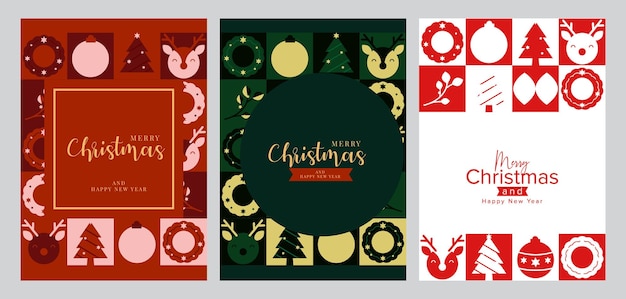 Conjunto de vector de tarjeta de felicitación de navidad geométrica simple