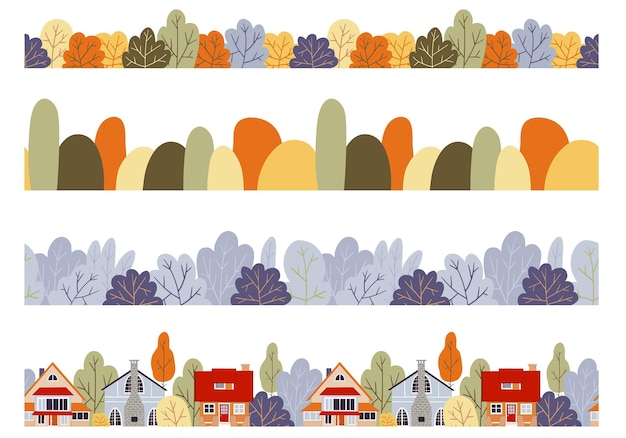 Conjunto de vector transparente otoño fronteras otoño bosque paisaje