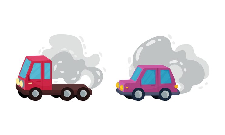 Vector conjunto de vectores de aire contaminante de los gases de escape de los automóviles y vehículos de motor