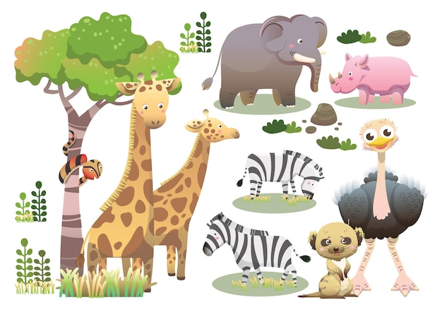 Conjunto de vectores de animales de áfrica safari