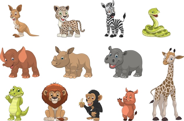 conjunto de vectores de animales de dibujos animados