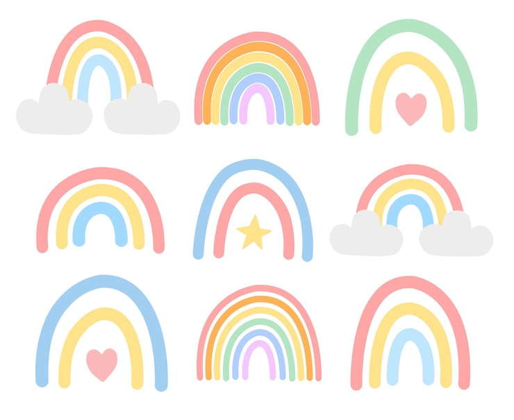 Vector conjunto de vectores de arco iris boho de color pastel