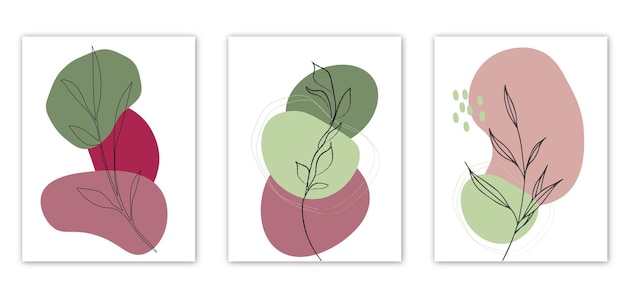 Conjunto de vectores de arte de pared de acuarela floral y botánica abstracta. Arte de línea de flores botánicas pintadas a mano.