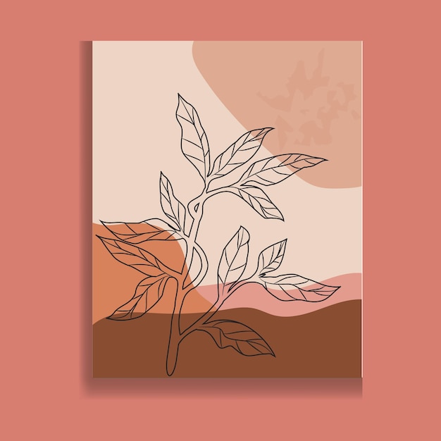 Conjunto de vectores de arte de pared botánico. un dibujo de arte de línea de follaje con acuarela. Diseño de arte abstracto de plantas