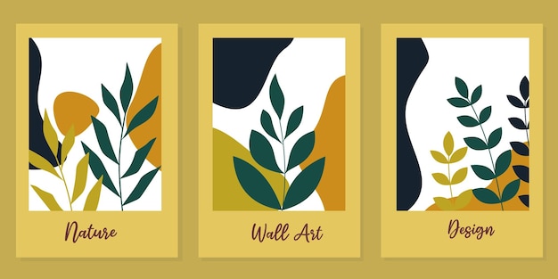 Conjunto de vectores de arte de pared botánico. dibujo de arte de línea de follaje colorido. Diseño de arte abstracto de plantas