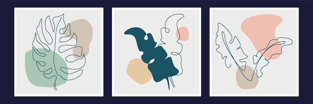 Conjunto de vectores de arte de pared botánico Dibujo de arte de línea de follaje dorado con acuarela Diseño de arte de planta abstracta para impresiones enmarcadas de pared impresiones de lienzo póster decoración del hogar papel tapiz de portada Verano y primavera