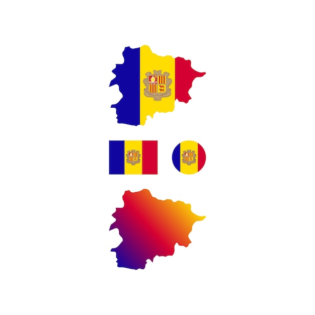 Conjunto de vectores de bandera y mapa nacional de andorra