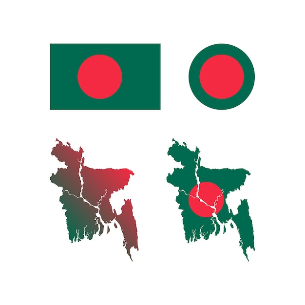 Conjunto de vectores de bandera y mapa nacional de Bangladesh