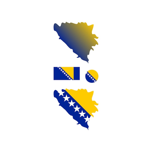 Conjunto de vectores de bandera y mapa nacional de bosnia y herzegovina