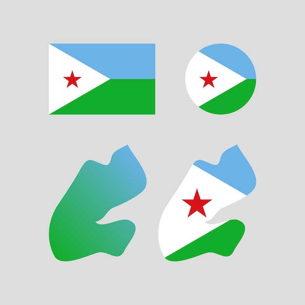Vector conjunto de vectores de bandera y mapa nacional de djibouti