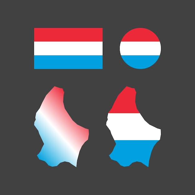 Conjunto de vectores de bandera y mapa nacional de luxemburgo