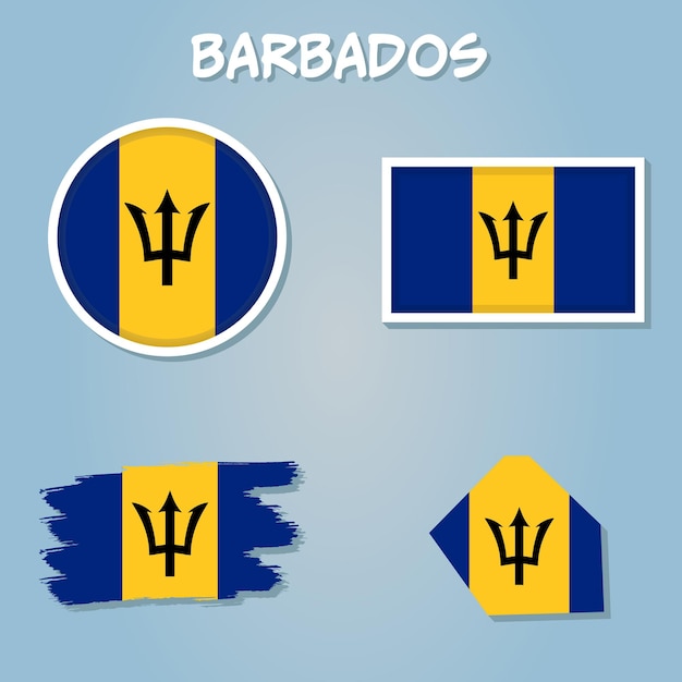 Conjunto de vectores de Barbados forma detallada del país con banderas e iconos de las fronteras de la región