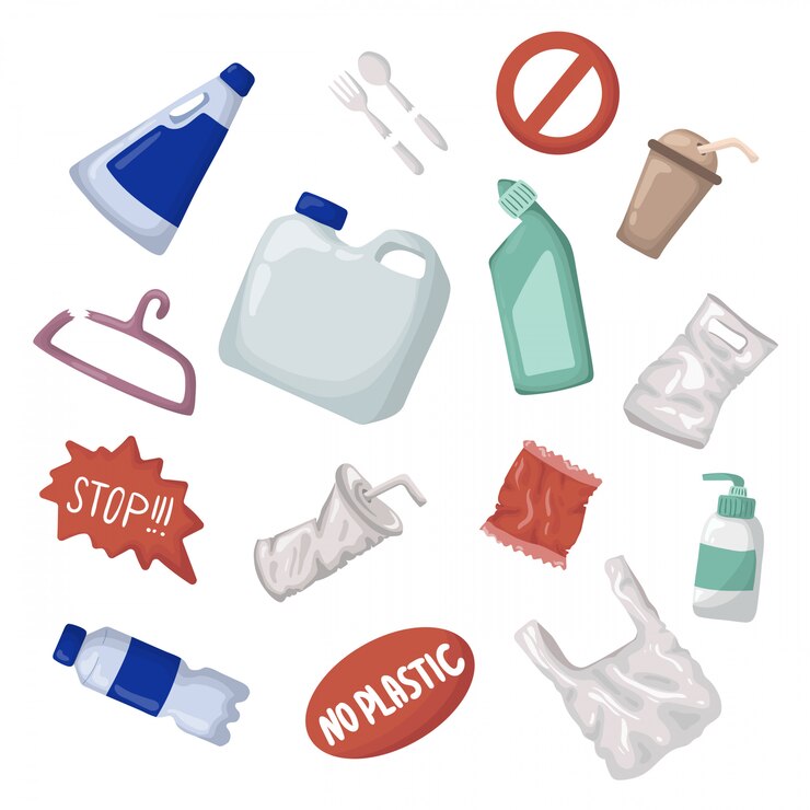 Vector conjunto de vectores - basura de plástico y desperdicios o basura, concepto de desperdicio cero