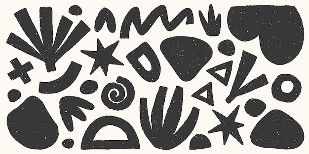 Conjunto de vectores en blanco y negro dibujados a mano en varias formas orgánicas, garabatos y texturas. Diseño moderno y contemporáneo, perfecto para impresiones, volantes, pancartas, telas, diseño de marca, portadas y más.